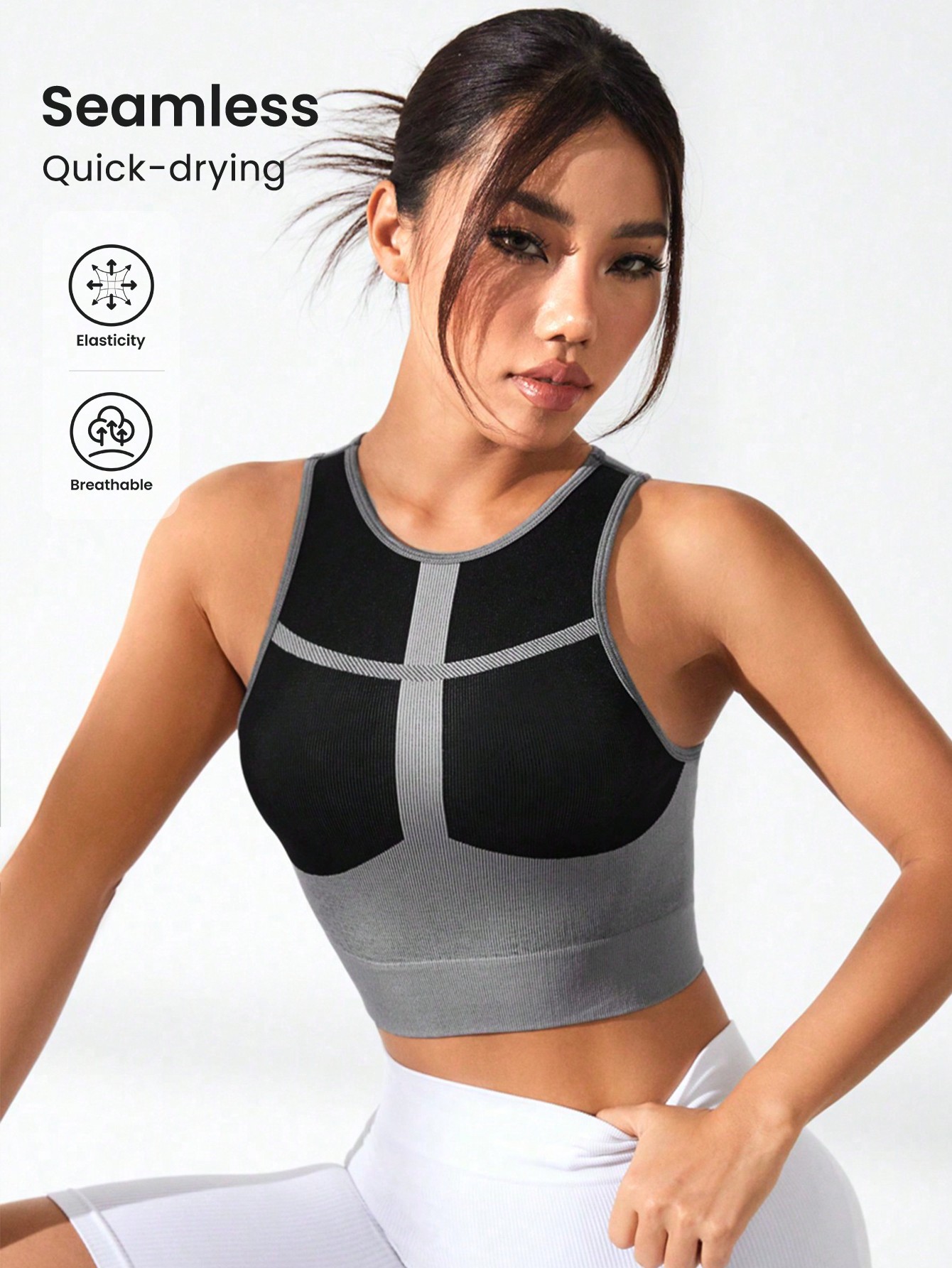 Yoga Blocks - Damski top sportowy z blokami kolorów,